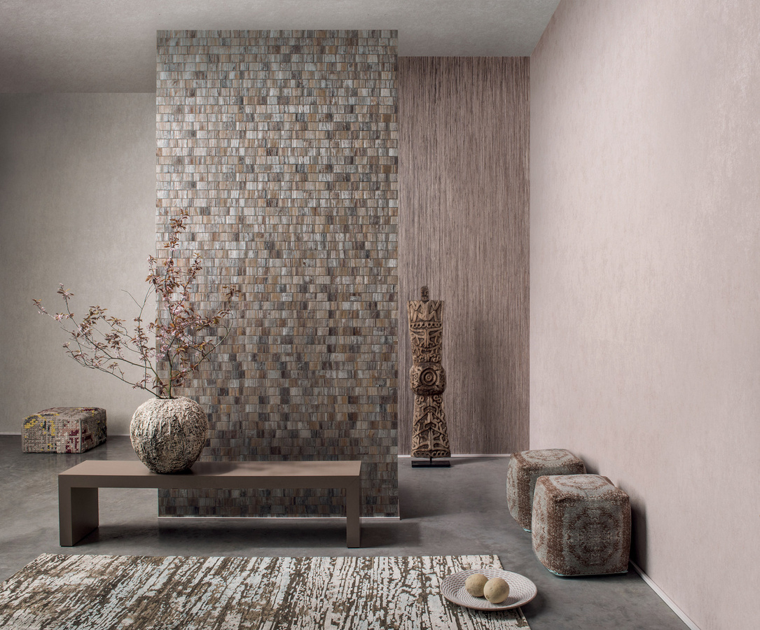 Omexco Tapete BOA2 Borneo BOA204 in Grau und Gold mit abstraktem Ethno-Design und Streifenmuster aus Vlies - Bild 1