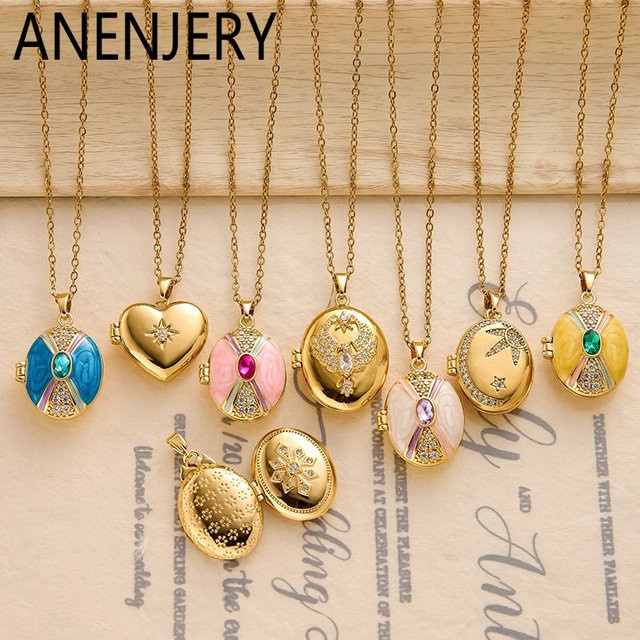 ANENJERY Halskette, Edelstahl, Gold, Zirkonia, Damen, Vintage - Bild 1