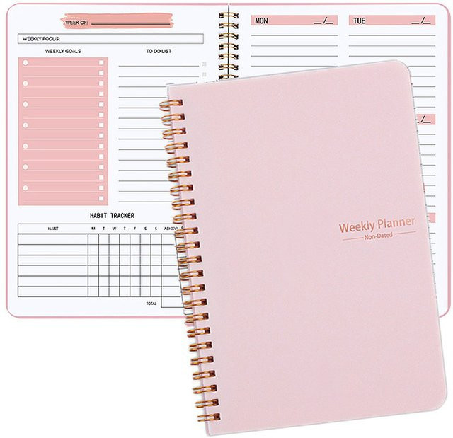 Kawaii Wochenplaner Notizbuch mit Spiralbindung, 52 Wochen, Pink, Softcover, 104 Seiten, 100g/m² Papier - Bild 1