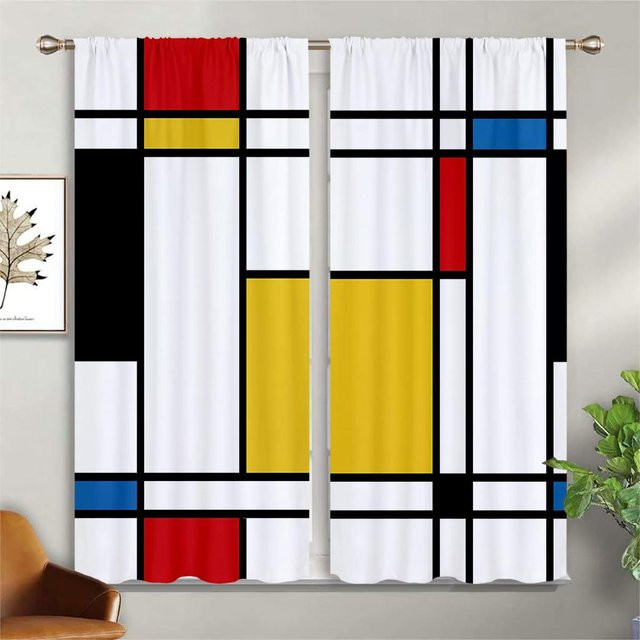 Yiran Furniture Vorhang Set mit buntem Karomuster aus Polyester, halbtransparent, 2 Stück, Breite: 50 cm, Höhe: 130 cm - Bild 1
