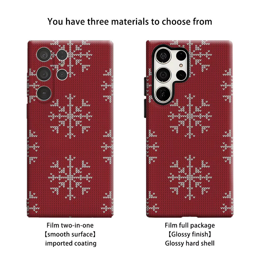 Stoßfeste Doppelschicht Handyhülle mit rotem Strick-Schneeflockenmuster für Samsung Galaxy S25 Ultra, S24 und S23 Ultra Plus - Bild 2