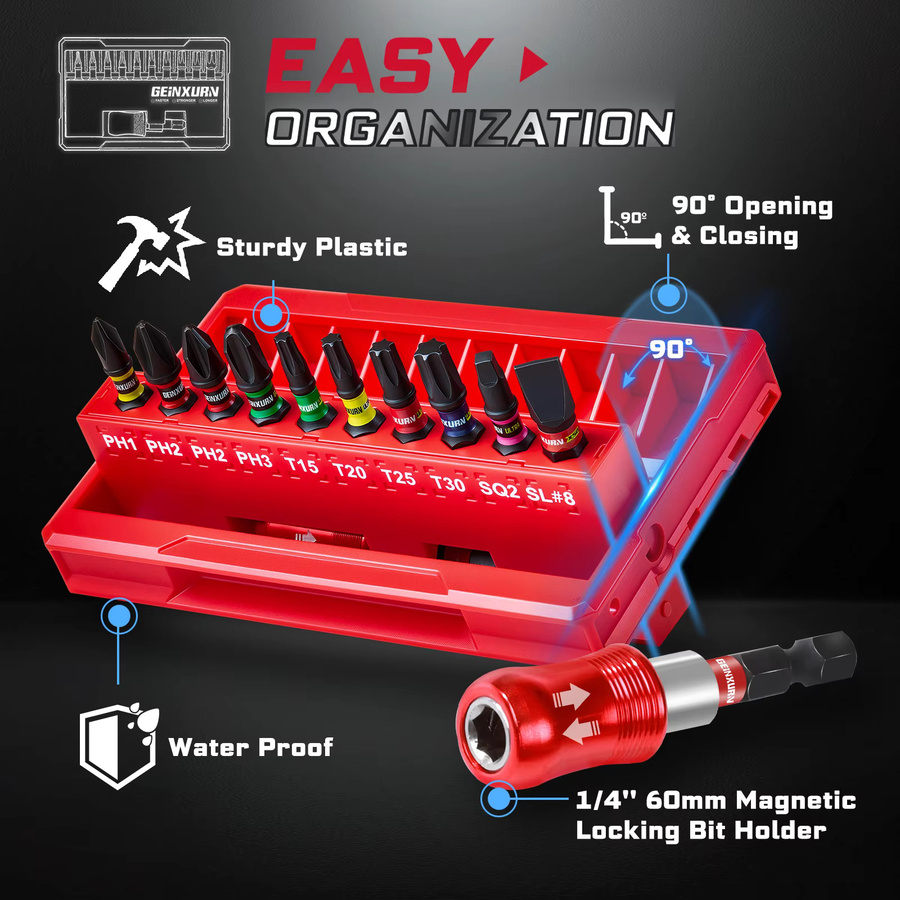 Geinxurn Schlagschrauber-Bits-Set mit magnetischen Power-Bits aus S2-Stahl und Schlag-Bithalter inklusive Aufbewahrungsbox - Bild 5