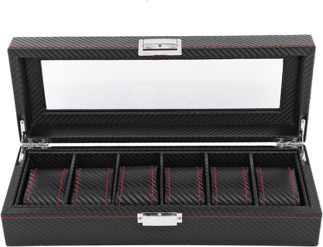 Watch Box Reise, Carbon Fiber, Schwarz, 6 Slot - Bild 1