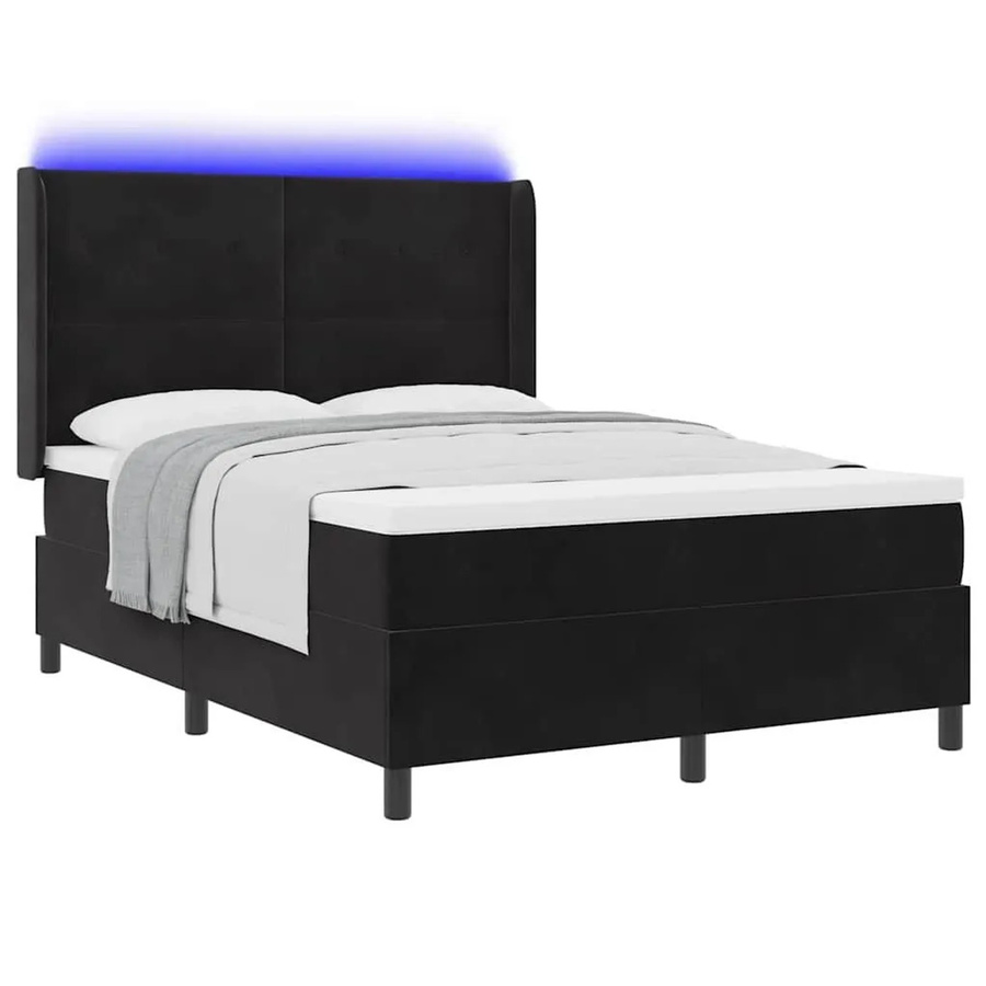 vidaXL Boxspringbett mit Matratze und LED-Unterbettbeleuchtung in Schwarz, Samt, B/T/H: 160 x 200 x 28 cm - Bild 2