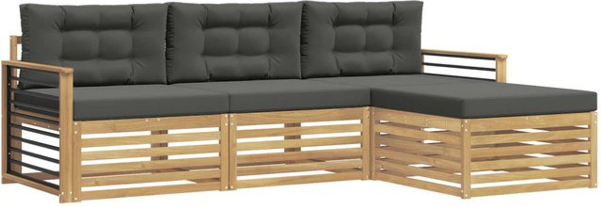 Modernes 4-teiliges Outdoor-Sofagarnitur Loungemöbel von vidaXL aus Akazie und Polyester in Weiß und Anthrazit - Bild 1