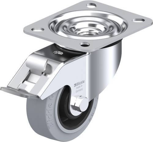 Blickle Lenkrolle LE-POEV 80XR-FI-SG mit Feststeller, Rad-Durchmesser: 80 mm, Tragfähigkeit: 140 kg, verzinkter Stahl und Kunststoff, Farbe: Grau/Schwarz/Silber - Bild 1