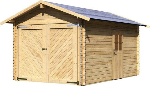 Karibu Blockbohlengarage aus Massivholz in Braun mit Satteldach, Doppeltor und Seitentür, B/T/H: 297 x 447 x 270 cm - Bild 3