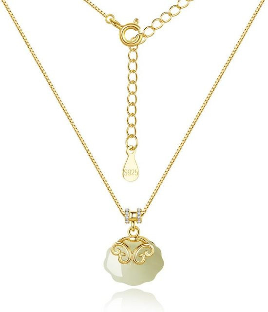 Halskette S925 Sterling Silber, Hetian Jade, Damen, beige - Bild 1