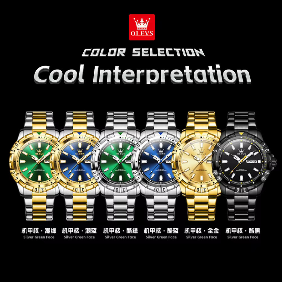 OLEVS Armbanduhr Quarz, Edelstahl, Blau, Herren - Bild 4