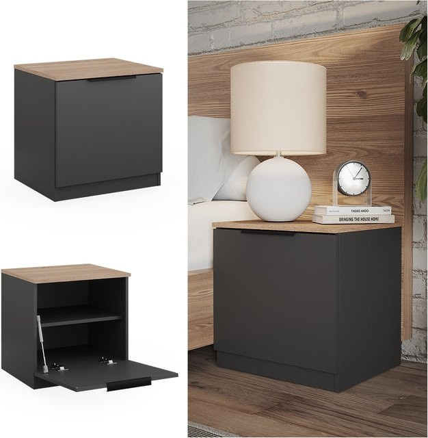 Vicco Nachttisch Betti in Anthrazit Sonoma mit 1 Klappe für dein Schlafzimmer oder Kinderzimmer, B/T/H: 50 x 50 x 50 cm - Bild 1