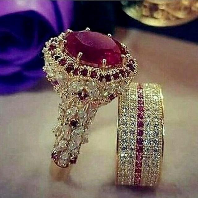 YIRAN Jewelry Ring Set, Gold, Zirkonia, Kristall, Damen - Bild 1