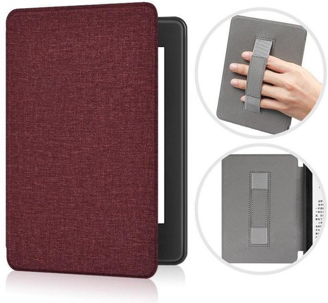 Amazon Gemusterte Leder-Handheld-Hülle für Kindle Paperwhite 12. Generation 7 Zoll in Rot - Bild 1