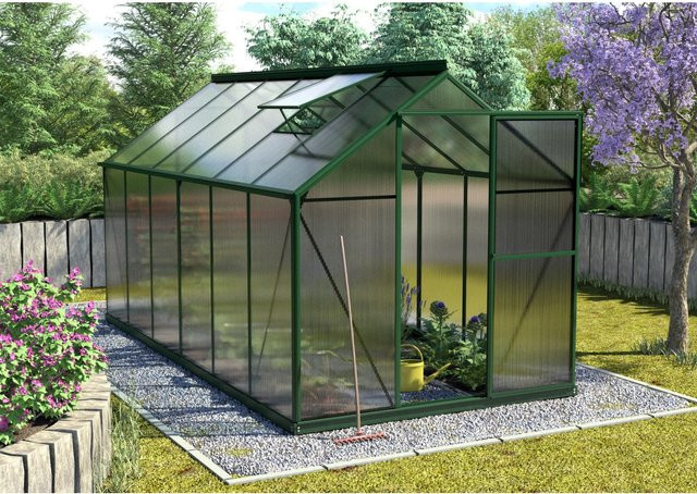 Vitavia Gewächshaus Triton 7500 HKP Vorzugsset in Smaragdgrün mit Polycarbonat-Platten, Stahlfundamentrahmen, 2 Dachfenstern und Regenrinnen - Bild 1