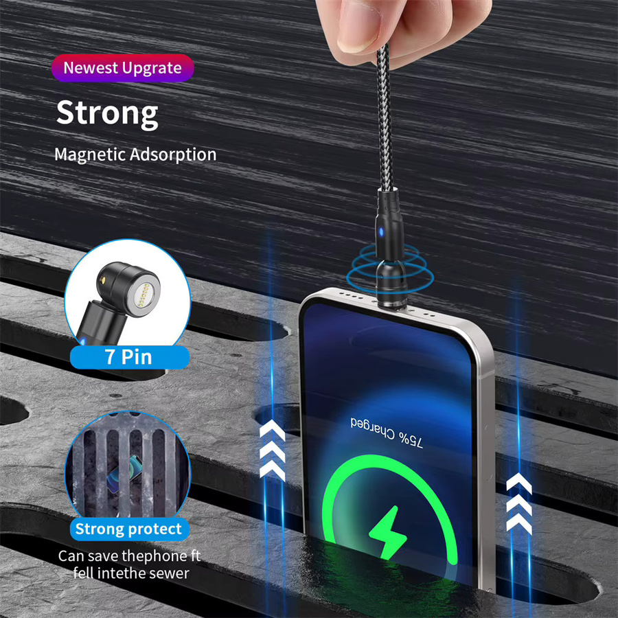 USLION PD 60 W 3 A Schnelllade-Magnetkabel mit 540 Grad Drehung für USB-C und Micro-USB in Schwarz und Rot - Bild 5