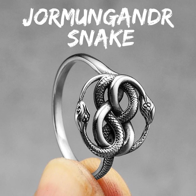 Yiran Jewelry Ring Schlange Ouroboros, Edelstahl, Grau, Unisex - Bild 1