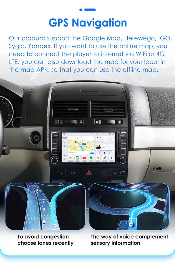 Hizpo 7 Zoll Touchscreen Car Radio für Volkswagen VW Touareg und Multivan T5 mit Carplay in Schwarz - Bild 2