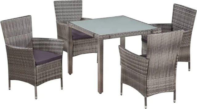 vidaXL 5-teilige Garten-Essgruppe aus Poly Rattan mit Auflagen in Grau - Bild 1