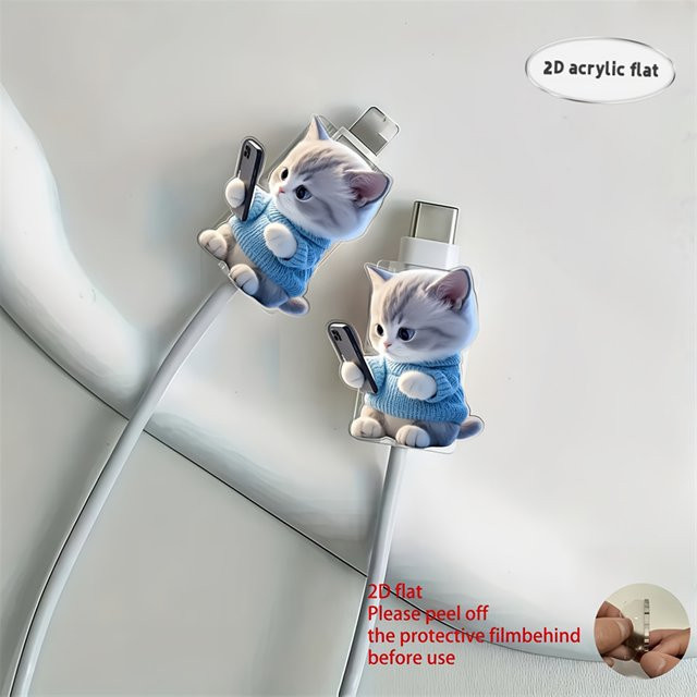 2 Stück süße Katze Kabelprotektoren im Kätzchen-Design für iPhone und USB-C Ladekabel, Mehrfarbig - Bild 1