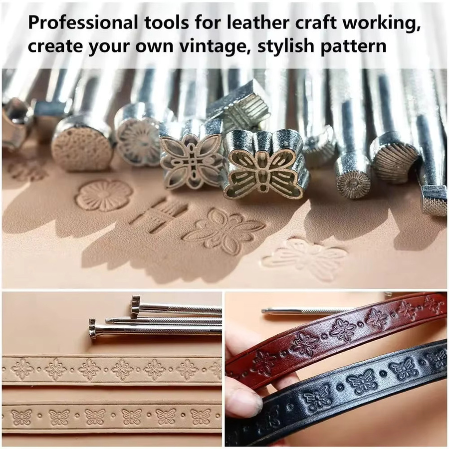20-teiliges Metall Lederstempel Set für Sattler und DIY Lederhandwerk in Silber - Bild 2
