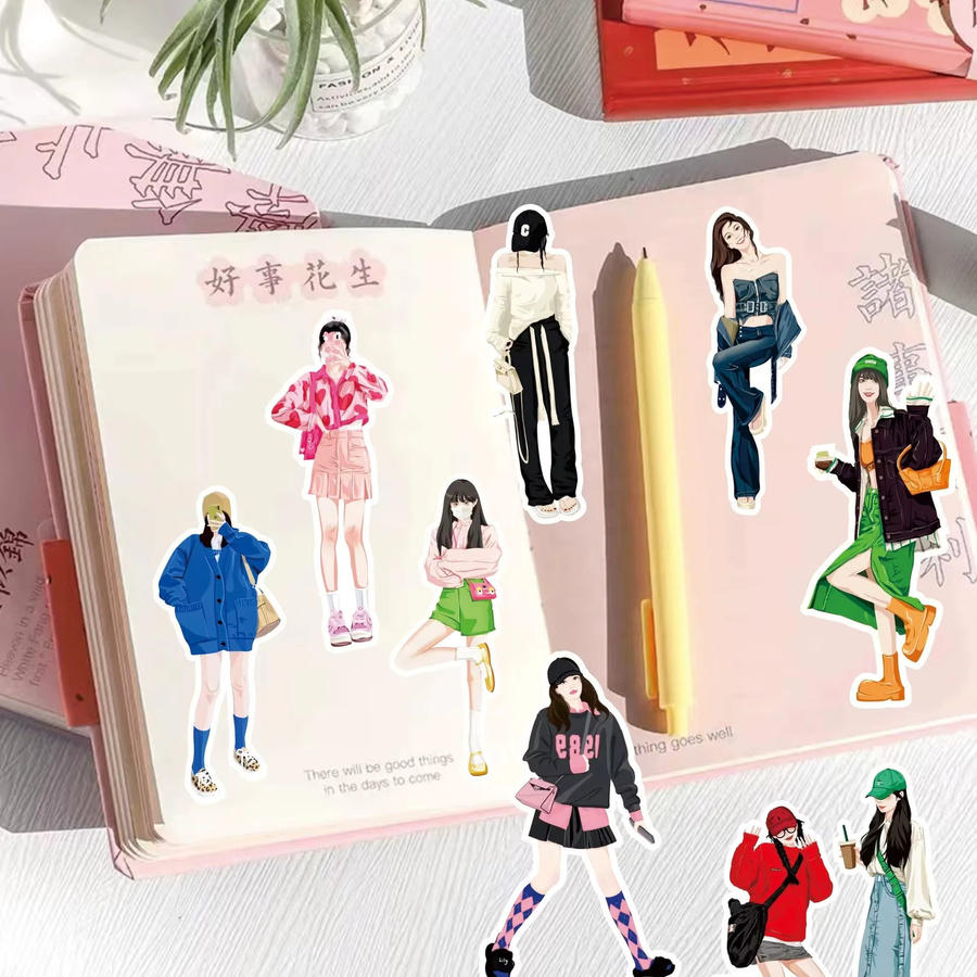 58 Stück dekorative Aufkleber mit vier Jahreszeiten und süßen Mode-Charakteren in Multicolour für Scrapbooking, Tagebuch und Planer - Bild 2