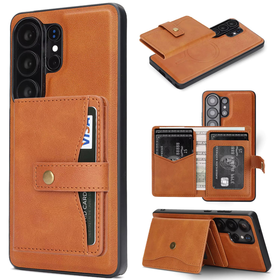 2-in-1 Magnetische Lederhülle für Samsung Galaxy S26 S25 Ultra S24 Plus S23 mit Ständer und kabelloser Ladefunktion in Rot und Braun - Bild 3