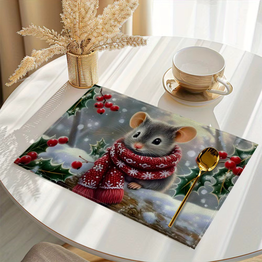 VIKAMA 4-teiliges Weihnachts-Tischset mit Maus-Design für die Winter-Tischdekoration - Bild 3