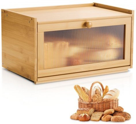 VEVOR Brotkasten aus Bambus und Holz in Braun mit gewellter Acryl-Tür, B/T/H: 40,0 x 25,0 x 22,0 cm - Bild 1