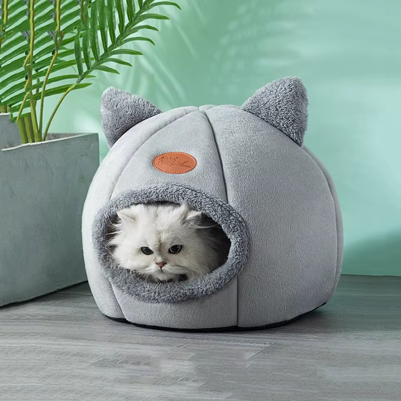 BOOTEELY Katzenbett Höhle aus Mikrofaser in Grau, tragbares Haustiernest für Katzen - Bild 3