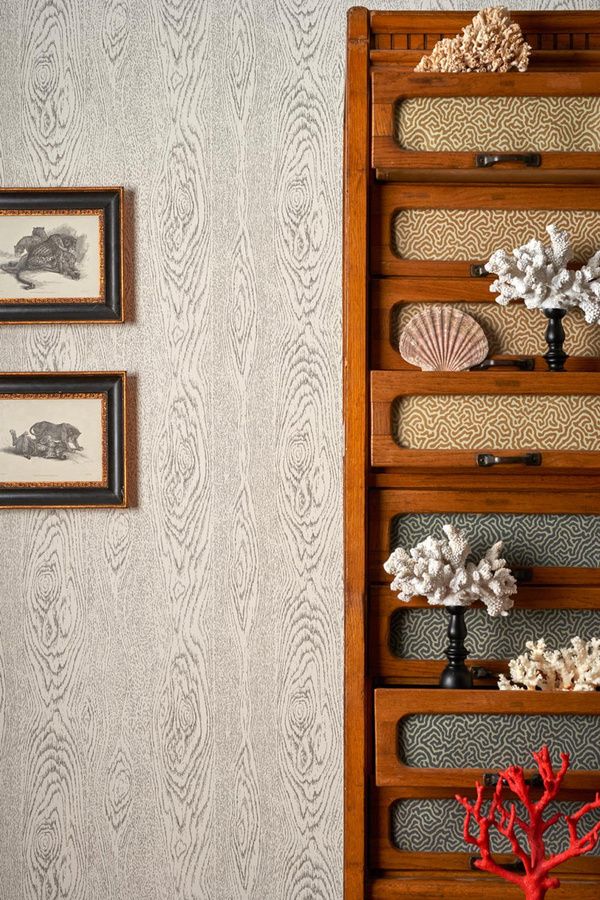 Cole & Son Tapete Wood Grain in Schwarz Weiß Grau mit geometrischem Abstract-Muster aus Vlies - Bild 1