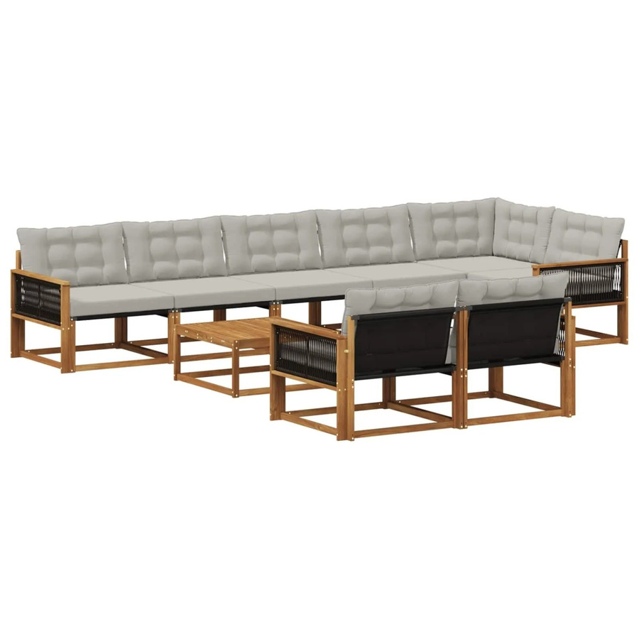 vidaXL Outdoor-Sofagarnitur L-Form aus massivem Akazienholz mit 9 Textilene-Kissen in Natur und Grau - Bild 2