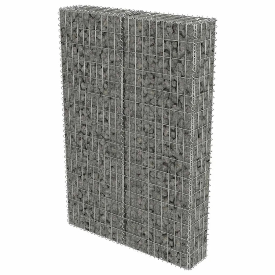 vidaXL Gabionenwand mit Abdeckung aus verzinktem Stahl in Silber/Grau, B/T/H: 100 x 20 x 150 cm - Bild 2