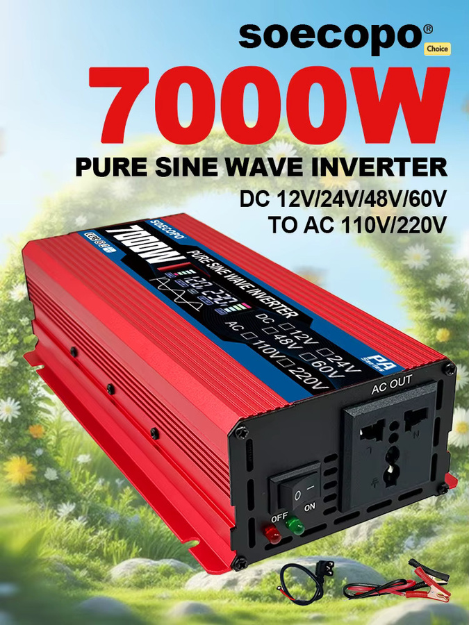 Soecopo Sinuswellen-Wechselrichter 7000 W, 12V/24V/48V/60V auf 110V/220V AC, Solarladegerät für Wohnmobil und netzunabhängige Nutzung, Farbe: Rot - Bild 7