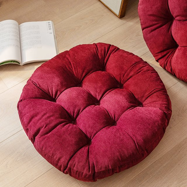 Inyahome Rundes Bodenkissen aus Corduroy für Meditation und Yoga in Rot und Blau - Bild 1