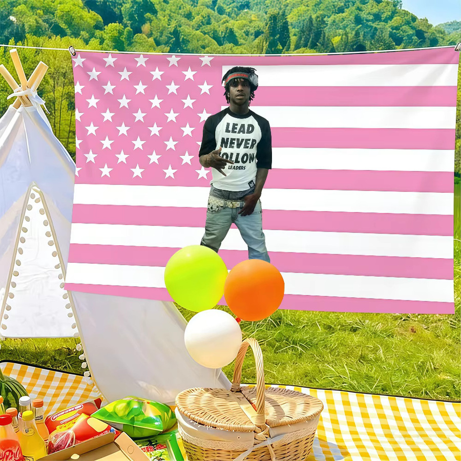Chief Keef Flagge von Warner Bros. in Pink mit Sternen und Streifen, Wandkunst Dekoration für Innenbereich und Outdoor, B/H: 60,0 x 40,0 cm - Bild 3