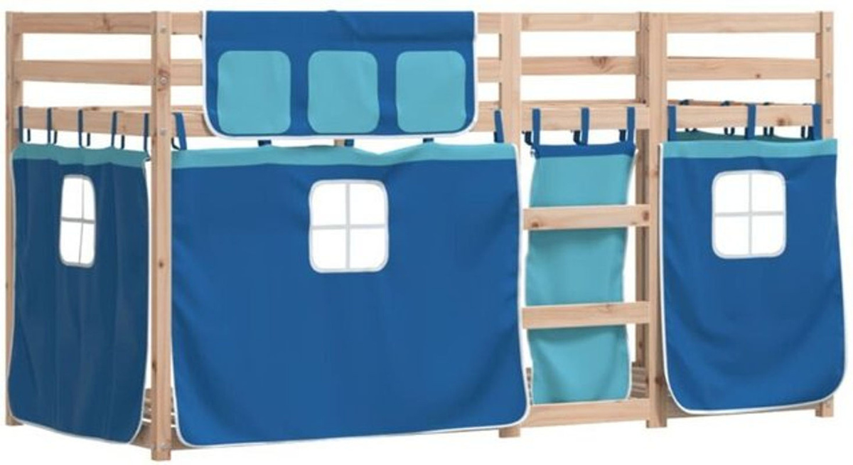 vidaxl Etagenbett aus Massivholz Kiefer mit Vorhängen in Blau, B/T/H: 90 x 200 cm - Bild 1