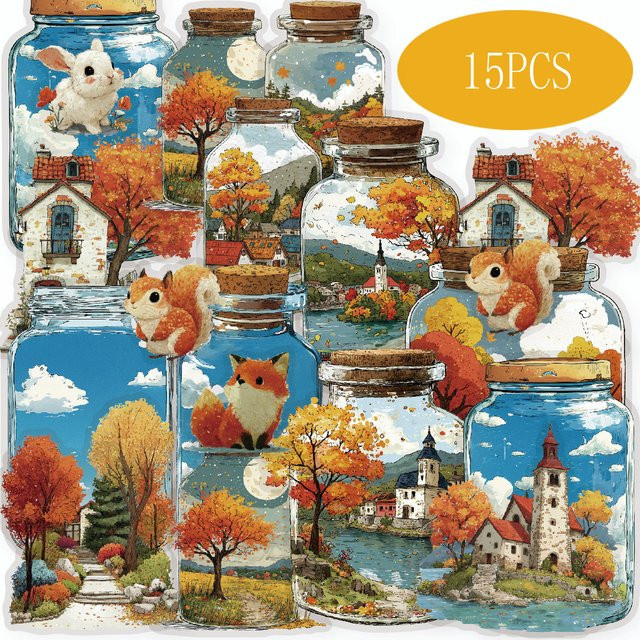 Etori Life Autumn Vibes Vintage Aufkleber mit Herbstlandschaft-Motiv in Multicolour für Scrapbooking und Dekoration - Bild 1