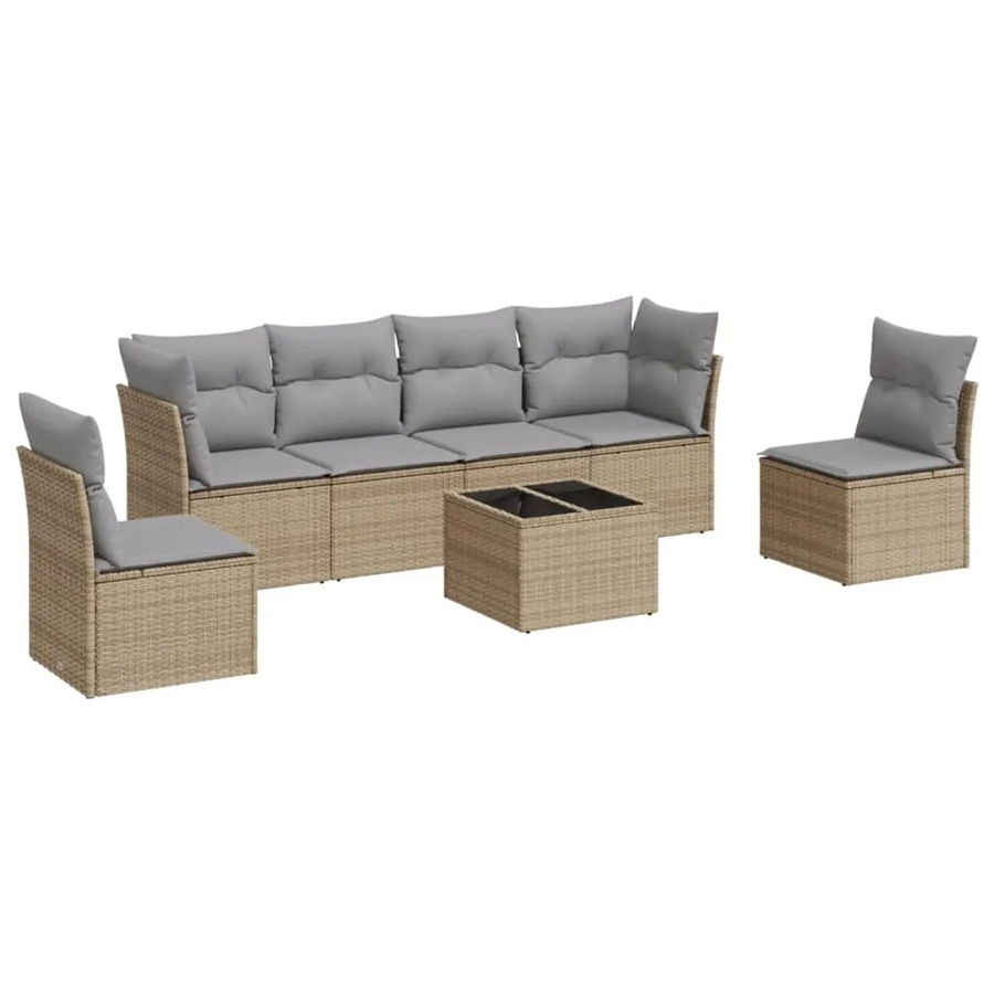vidaXL 7-teilige Garten-Sofagarnitur in L-Form aus Poly-Rattan in Beige-Grau mit Tisch und Polsterkissen - Bild 2