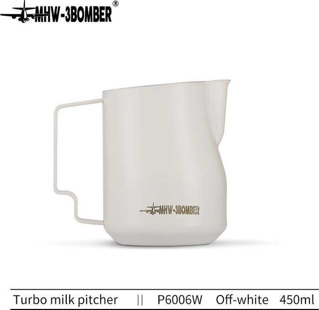 MHW-3BOMBER Turbo-Milchaufschäumer Kännchen aus Edelstahl in Weiß, 350 ml oder 450 ml - Bild 1