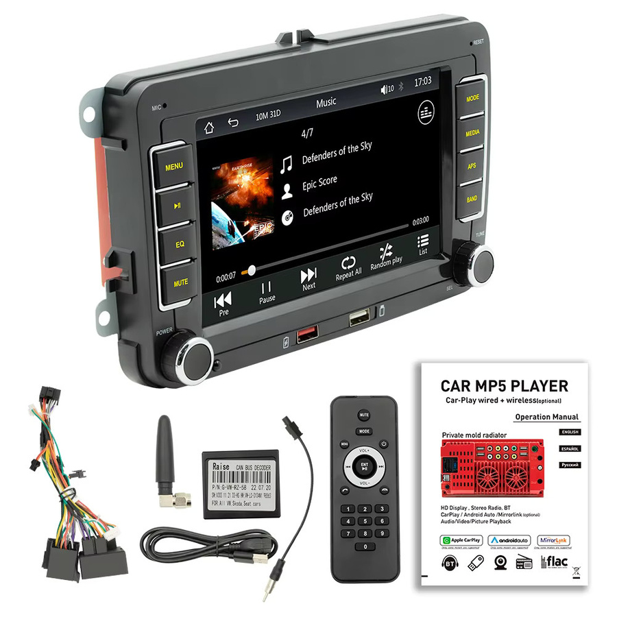 MEKEDE 7 Zoll 2 Din Autoradio mit CarPlay und Android Auto, Bluetooth und Video für Volkswagen, Seat, Skoda, Passat, Golf und Polo in Schwarz - Bild 3