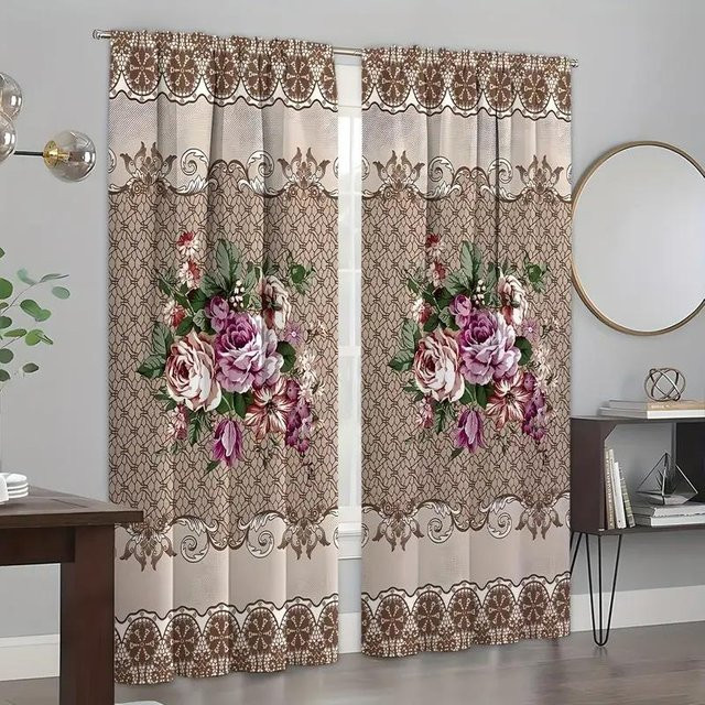 Yiran Furniture Vorhänge mit Blumenmuster in Mehrfarbig, halbtransparent, 2er-Set inklusive Haken, Breite: 50 cm, Höhe: 160 cm - Bild 1