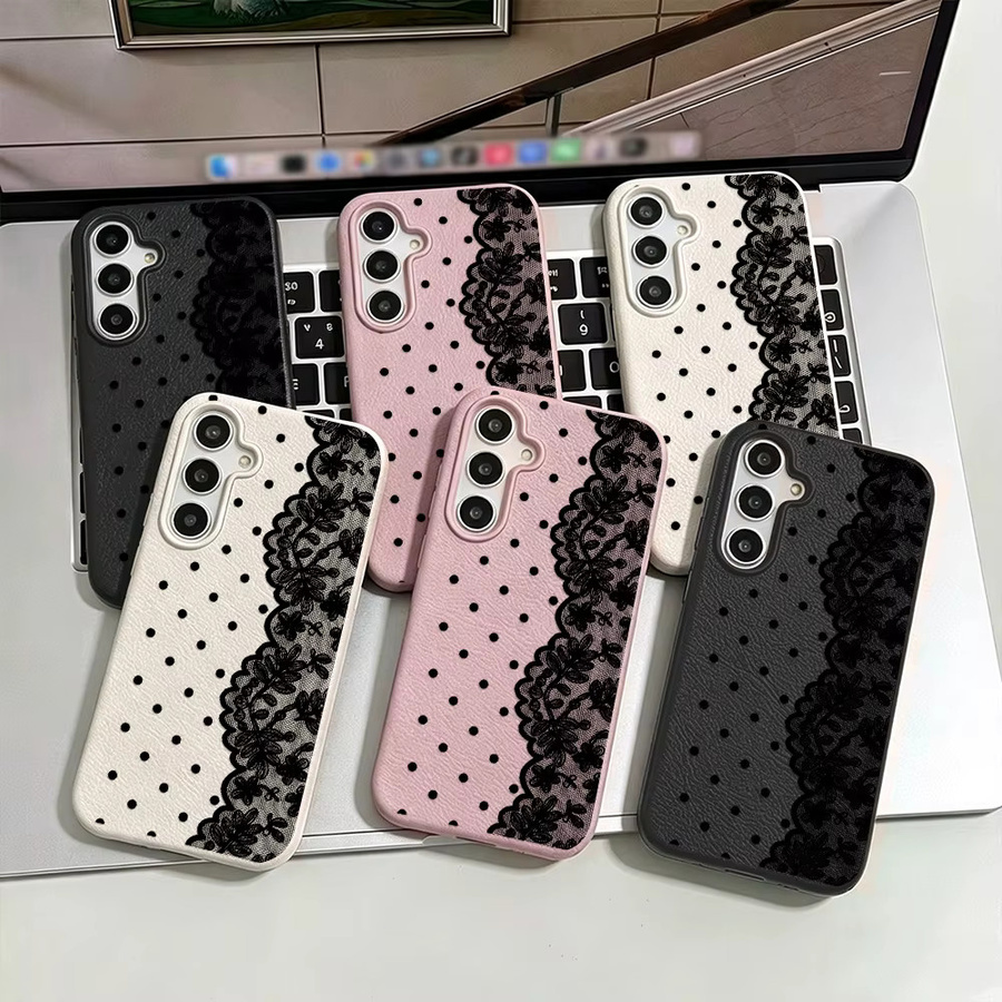 Handyhülle für Samsung Galaxy S26 S25 S24 S23 Ultra S24 FE A57 A56 A55 A54 5G A07 A06 A15 4G mit gepunktetem Blumenrand in Schwarz - Bild 5