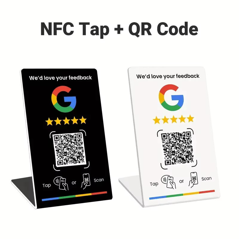 HACHANLUN NFC215 Programmierbare Google Review Card mit QR-Code, NFC-Stationstisch für 13,56 MHz, Schwarz - Bild 2