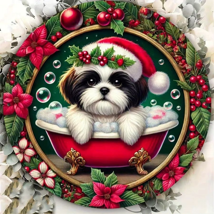 Personalisiertes Shih Tzu Weihnachtsschild von CIFBUY, rundes Blechschild in Multicolor, Durchmesser: 19,81 cm - Bild 5