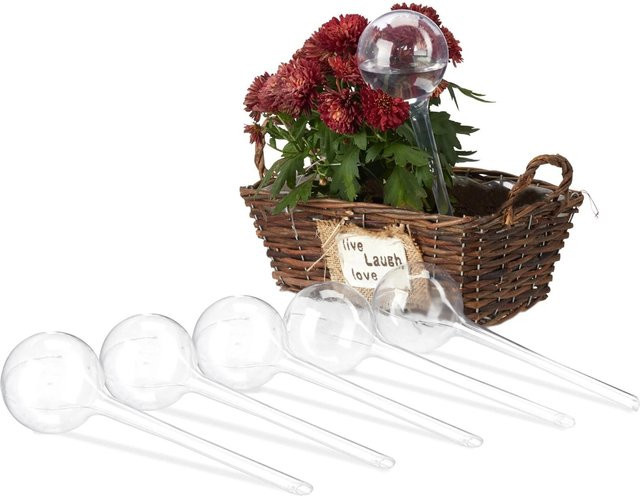 Relaxdays Selbstbewässernde Bewässerungskugeln aus Kunststoff, 6er Set, Transparent, Höhe: 28 cm, Durchmesser: 8 cm - Bild 1