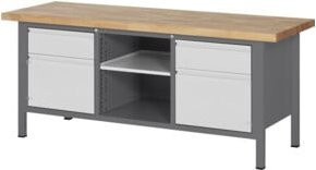STIER Premium Werkbank höhenverstellbar in Grau mit 2 Schubladen und 2 Flügeltüren, B/T/H: 200 x 70 x 84-104 cm - Bild 1