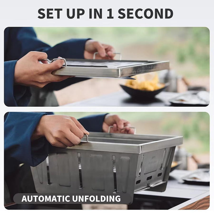 Naturehike Camping-Holzkohlegrill für IGT-Tisch aus Edelstahl in Silber mit Grillzange und Grillständer für Outdoor und Auto-Kochen - Bild 3