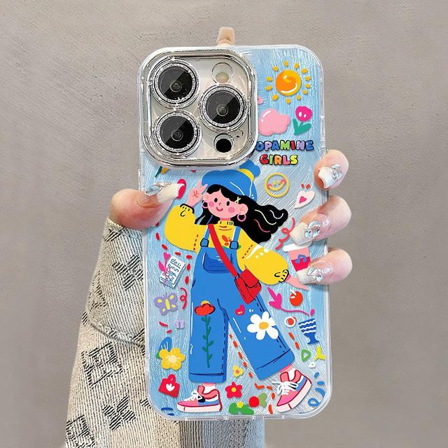 Bunte Handyhülle mit Cartoon-Mädchen und Graffiti-Design für iPhone 11 bis 16 Pro Max sowie Redmi K40/K40 Pro - Bild 1