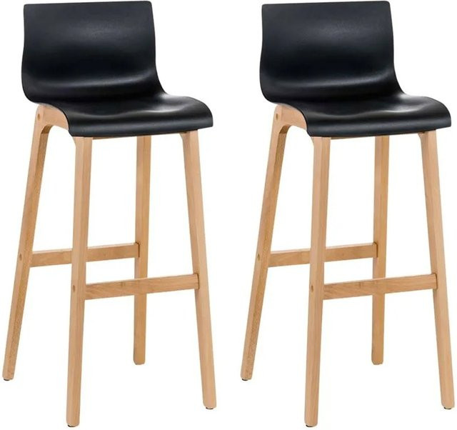 DELUKE Barhocker DELHI 2er Set Schwarz mit Lehne aus Buchenholz und Kunststoff - Bild 1