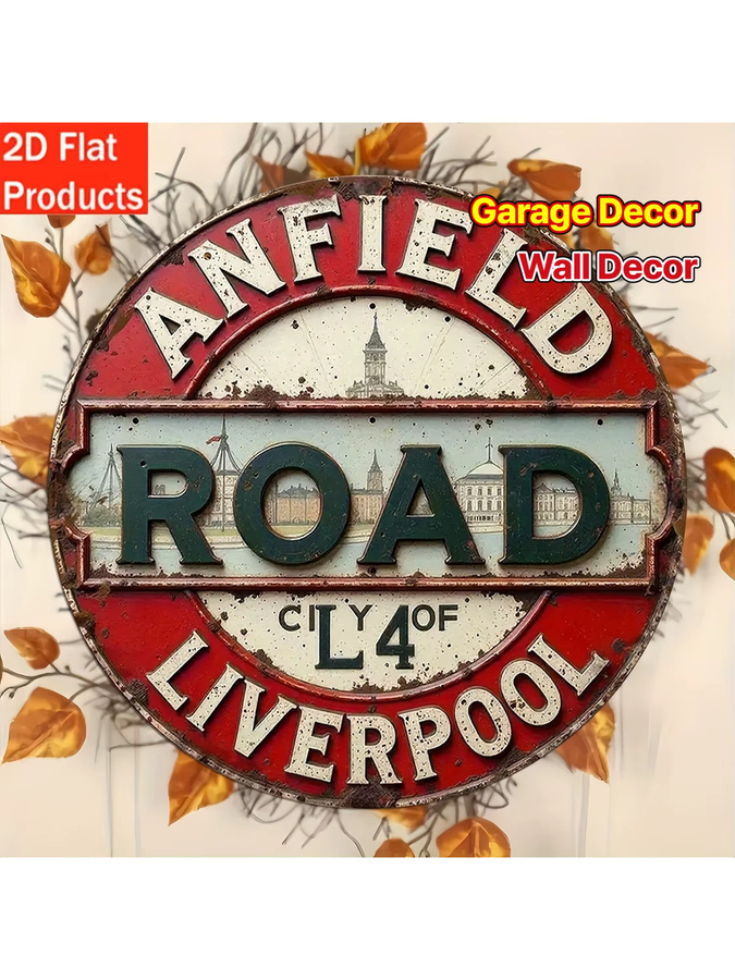Rundes Vintage Wandschild Liverpool L4 Anfield Road von Potdemiel aus Holz, Mehrfarbig, Durchmesser: 20 cm - Bild 4
