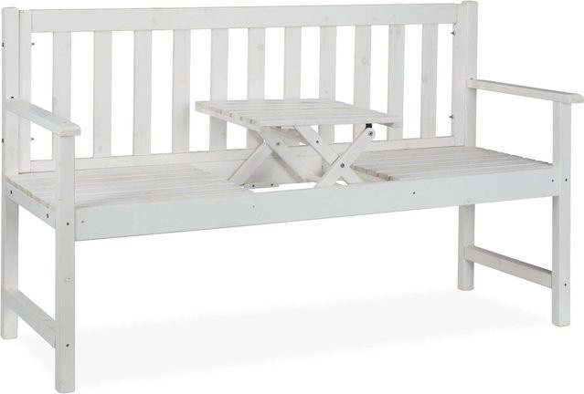 Relaxdays Gartenbank aus Tannenholz mit Tisch in Weiß, B/T/H: 152 x 90 x 56 cm - Bild 1